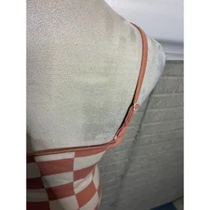 Amazon Peach Cream Checkered Knit Maxi Dress Small Adjustable Straps Bodycon Sweater thumbnail 4