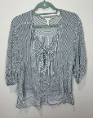 FP One Free People Striped‎ Ruffle Shirt 3/4 sleeve sz XS/S thumbnail 1