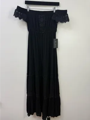 J for Justify Black One-Shoulder Maxi Dress with Crochet Trim Size M thumbnail 3
