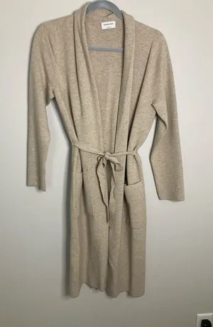 Babaton Oatmeal Long Knit Belted Robe thumbnail 1