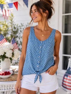 Mimi Chica Polka Dot Tie Top, Size Medium thumbnail 5