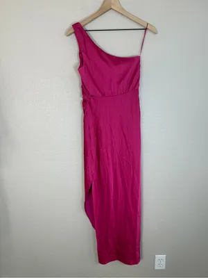 Abercrombie & Fitch Satin One Shoulder Knotted Midi Dress Fuchsia XS NEW $130 thumbnail 12