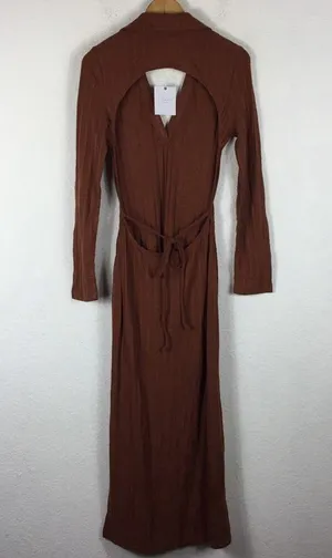 NWT L'Academie Revolve Arina Brown Maxi Sweater Dress Large Knit Open Back thumbnail 14