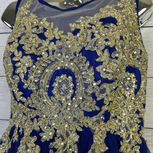 Tulle Prom Homecoming‎ Dress Blue & Gold High Neck Tank Above Knee Length Size 4 thumbnail 4