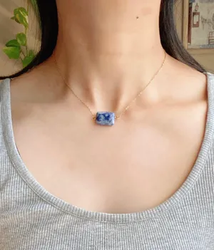 Handmade square stone boho simple statement necklace🌀💙 thumbnail 1