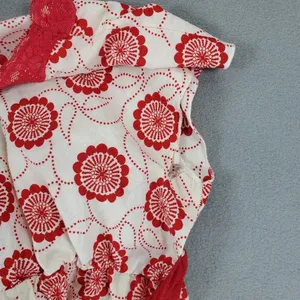 Papaya Tunic Top Womens M White Red Floral Lace Trim Boho Cap Sleeve Babydoll thumbnail 4
