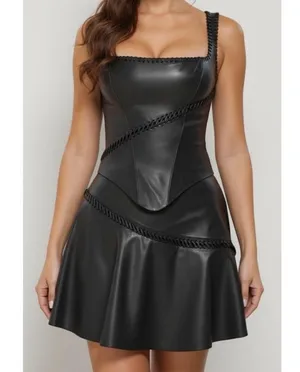HOUSE OF CB Nova Vegan Leather Mini Skirt, Black, Large thumbnail 2