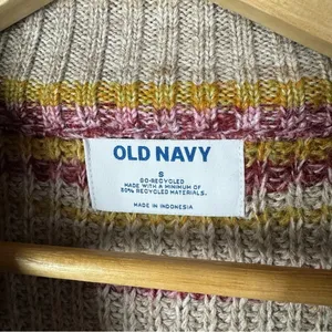 Old Navy Beige‎ Red Stripe Mock Neck Cropped Crewneck Sweater S thumbnail 5