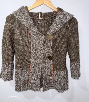 Free People Sz XS Cardigan Hooded Sweater Wool Blend Chunky CottageCore Boho Y2K thumbnail 1