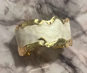 Gold and cream bracelet cuff thumbnail 1