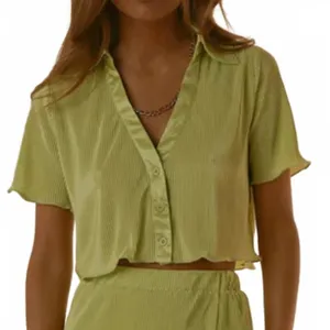 Peppermayo Sundowner Cropped Shirt Pleated Satin Lime Green Women's US Size 8 thumbnail 2