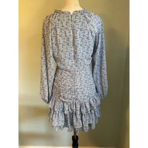 ASTR y2k Blue Multi Floral Ruched Tiered Ruffle Mini Dress boho cottage whimsi M thumbnail 4