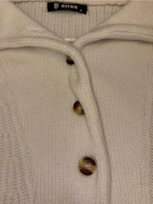 BTFBM Women Cream Knit Button Collar Pullover Sweater Size Medium thumbnail 6