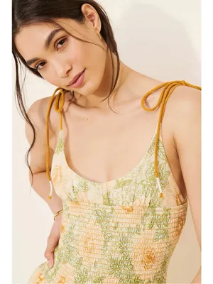 Free People Bohemian Dainty Cottage Adriel Tiered Midi Dress Ivory Floral Small thumbnail 5