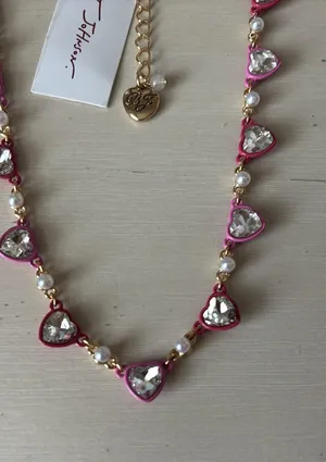 NWT Betsey Johnson Pink Stone Heart Collar Necklace thumbnail 2