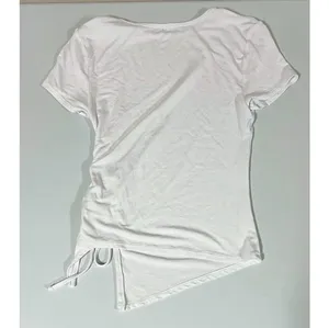 White Solid Crewneck Ruched Short Sleeve Shirt Top Blouse Tee Size S 🤍 thumbnail 3