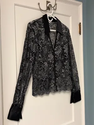 Cache vintage sheer lace cardigan size medium whimsigoth dark floral *flaw thumbnail 3