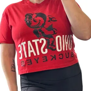 Vintage Ohio State Buckeyes Crop Top Graphic T-Shirt Single Stitch Brutus USA thumbnail 3