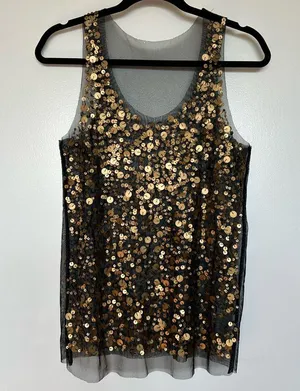 Y2K glitter sequins tank top with sheer stretchy material thumbnail 1