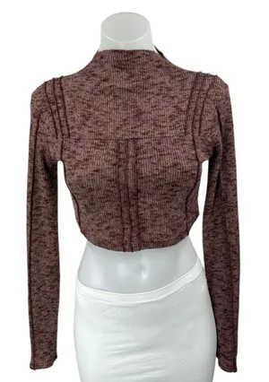Urban Outfitter Out From Under Burgundy Long Sleeve Knit Sweater Crop Top Size S thumbnail 1