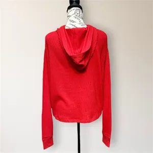 NWT EleVen Venus Williams M Red Ribbed Cotton Tennis Golf Performance Hoodie Top thumbnail 5