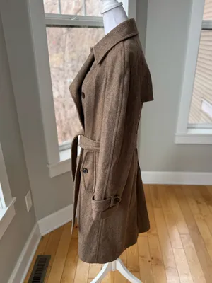 Vintage GAP Tan Wool Herringbone Belted Trench Coat Size Medium thumbnail 2