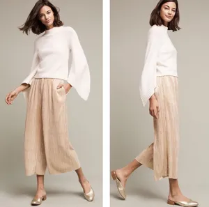 Anthropologie Gilded‎ Culottes Elevenses Women's Pants Palazzo Wide Leg M Gold thumbnail 2