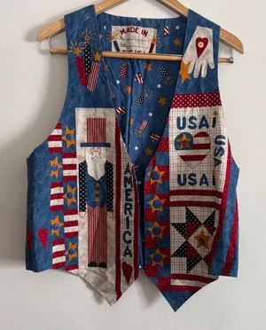 90s Vintage Handmade Patriotic Sewing Kit Vest with Embelishment | Large thumbnail 1