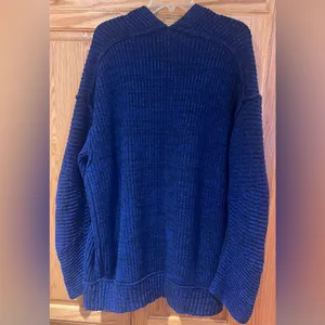 Free People High Hopes Chunky Knit Open‎ Front Cardigan in Blue Combo Size Large thumbnail 12