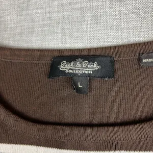 Anthropologie Peck & Peck Sweater Womens L Brown Striped Crew Neck 3/4 Sleeve thumbnail 2
