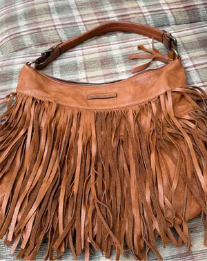 Frye Tan Leather Fringe Hobo Shoulder Bag thumbnail 1