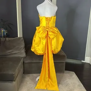Short Yellow Strapless Homecoming Prom Dress Corset Back Bow Puffy Skirt Size M thumbnail 4
