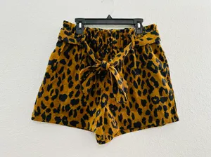 LA Corduroy Cheetah belted paper bag Shorts brown black Size Medium thumbnail 1