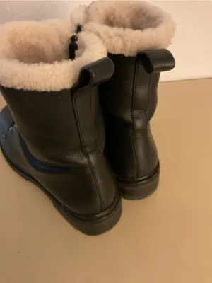 kate spade women Black leather faux fur Jemma platform combat heel boots US 7.5 thumbnail 4