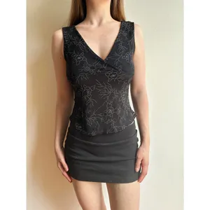 Black Floral Stretchy Vest Top Vintage MAC thumbnail 3