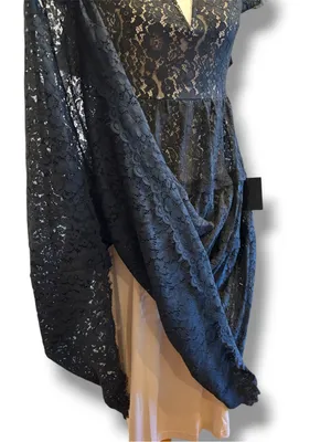 Lulus Black Lace Tiered Maxi Dress NWT XS Off-The-Shoulder V-Neck thumbnail 6