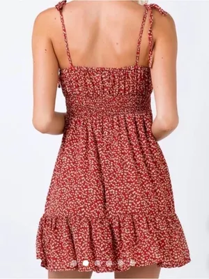 Princess Polly Rust Red Floral Tie-Strap Mini Dress thumbnail 2