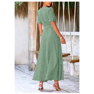 NEW Green Wrap Belted Short Sleeve Ruffle Hem Split Maxi Dress L thumbnail 2