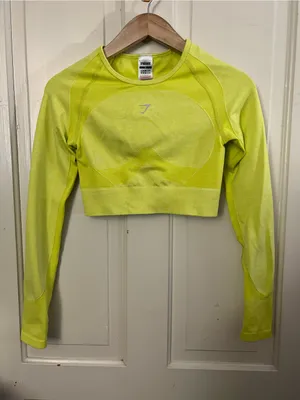 Gymshark Flex Sports Long Sleeve Crop Top Glitch Yellow Marl Size Medium thumbnail 1