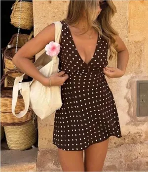 Princess Polly Nellie Polka Dot Minidress in Brown Polka thumbnail 1