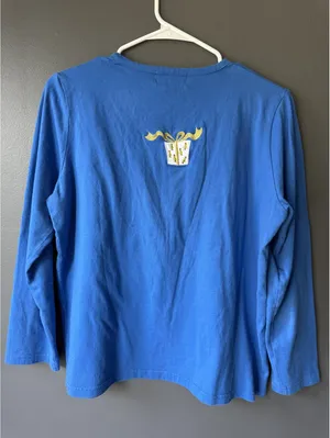 J. Two Blue Long Sleeve Christmas Sweater with Santa and Reindeer Embroidery thumbnail 2