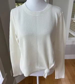 Madewell Texture & Thread Jacquard Ivory Ribbed Tie Front Long Sleeve Top Small thumbnail 11