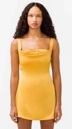 Miaou Ginger Dress Mustard Yellow Cowl Neck Satin Mini Dress Sleeveless thumbnail 1