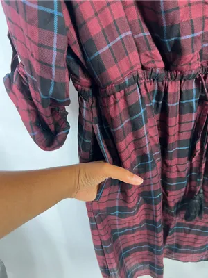 NWT Lane Bryant Plaid Drawstring Waist Dress Burgundy Black Size 18 thumbnail 6