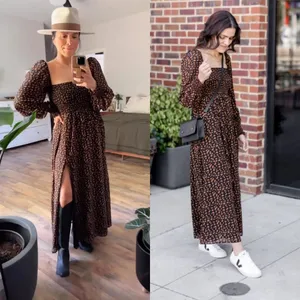 o.p.t |‎ NWT Few Moda Smocked Square Neck Puff Sleeve Maxi Dress in Black Floral thumbnail 2