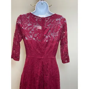 Anette NWT Small Red Wine Lace Dress High Low Hem Sheer Sleeves Lined thumbnail 5