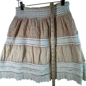 Crochet Lace Eyelet Tiered Mini Skirt S Tan Boho Cottagecore Prairie‎ Fairy Soft thumbnail 6