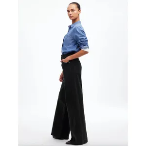 Madewell Superwide Leg Pants Corduroy Black High Rise Stretch Cotton US 25 NWT thumbnail 3