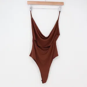 Wearever Bodysuit Women Large Brown Cowl Neck Open Back Excellent thumbnail 4
