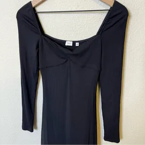 Aritzia Wilfred Black Palm‎ Dress Ling Sleeve Knit Midi Slit Twist Front Size M thumbnail 3